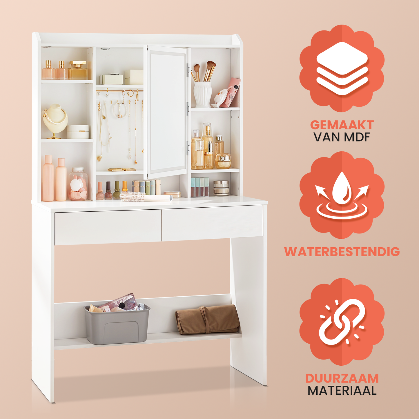 Witte Make-up tafel met Instelbare LED Verlichting