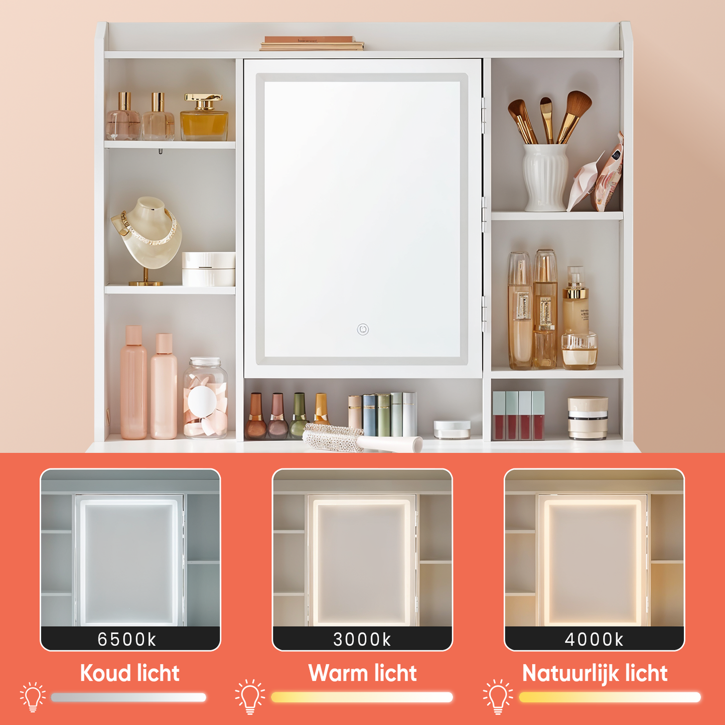 Witte Make-up tafel met Instelbare LED Verlichting