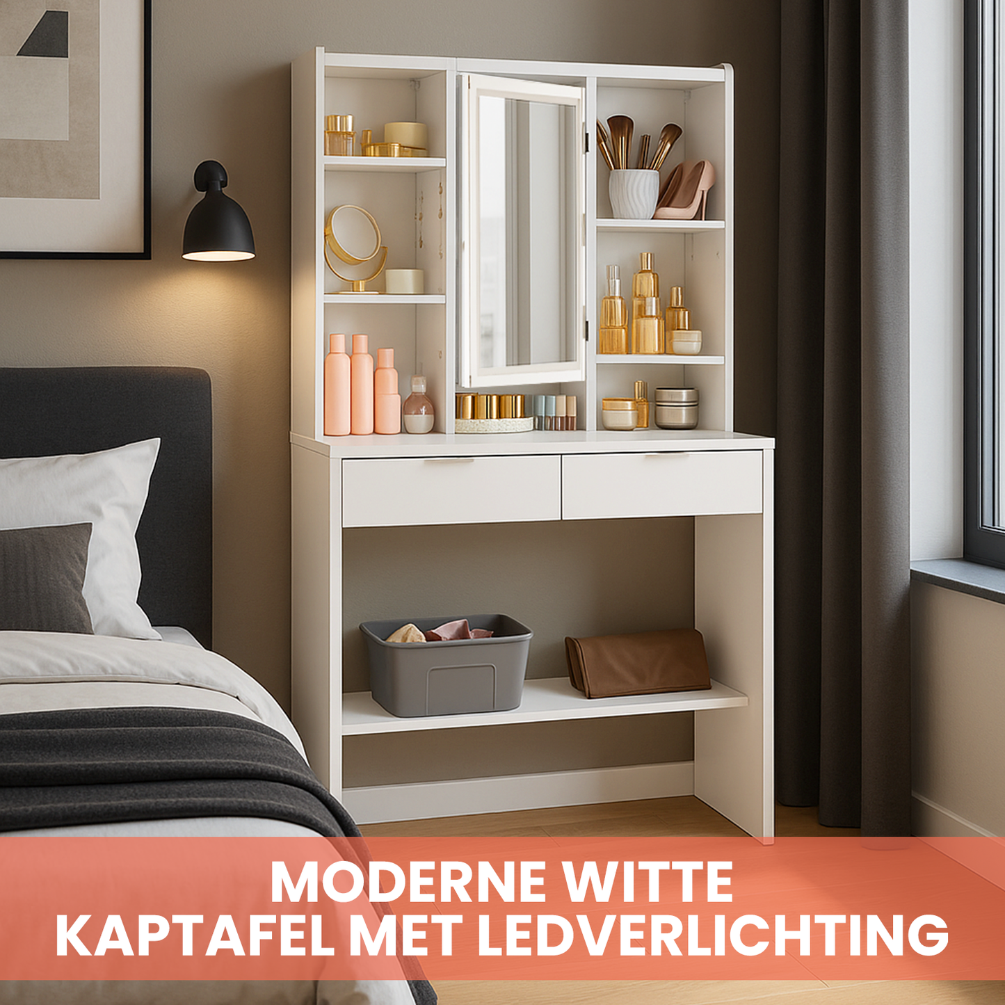 Witte Make-up tafel met Instelbare LED Verlichting