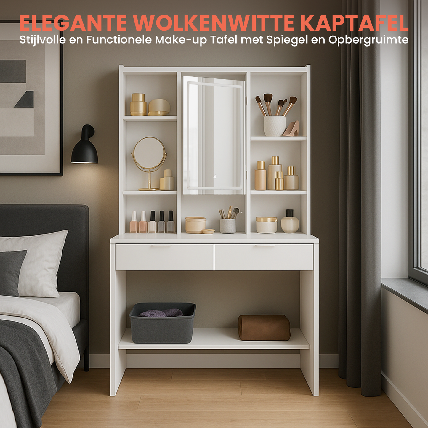 Witte Make-up tafel met Instelbare LED Verlichting